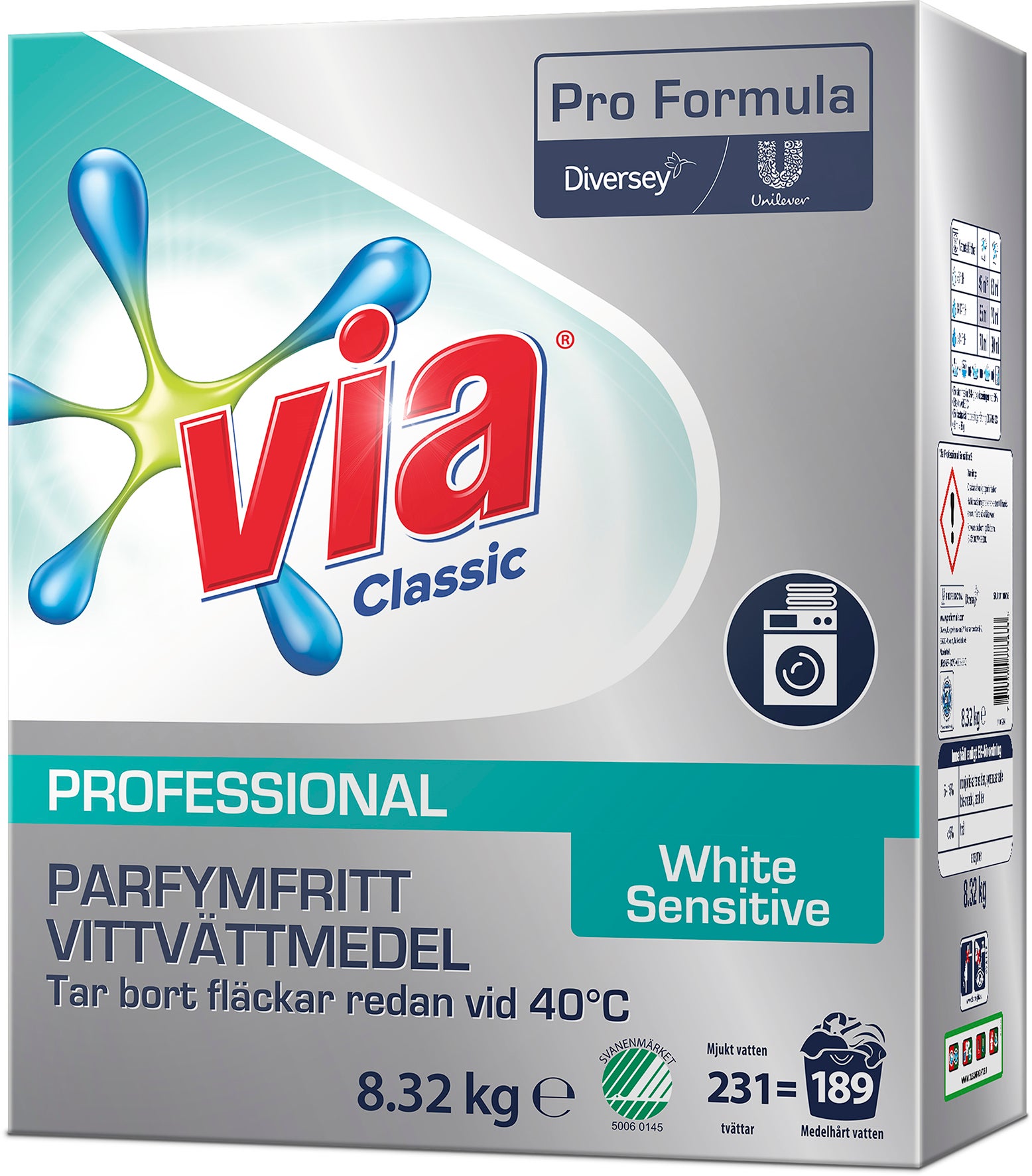 Tvättmedel Via Professional White Sensitive+ 8,32 kg