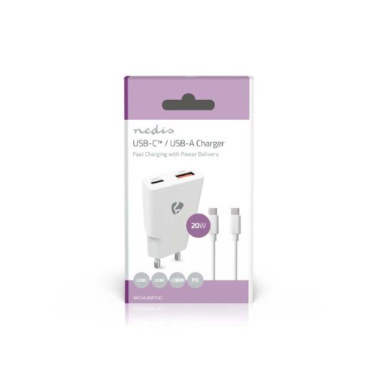 Laddare vägg NEDIS GaN 2xUSB-A/C 1m vit