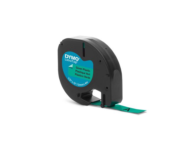 Tape LetraTag plast 12mm svart på grön