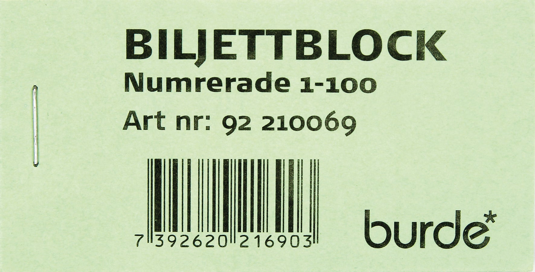 Biljettblock NR 1-100 Grön