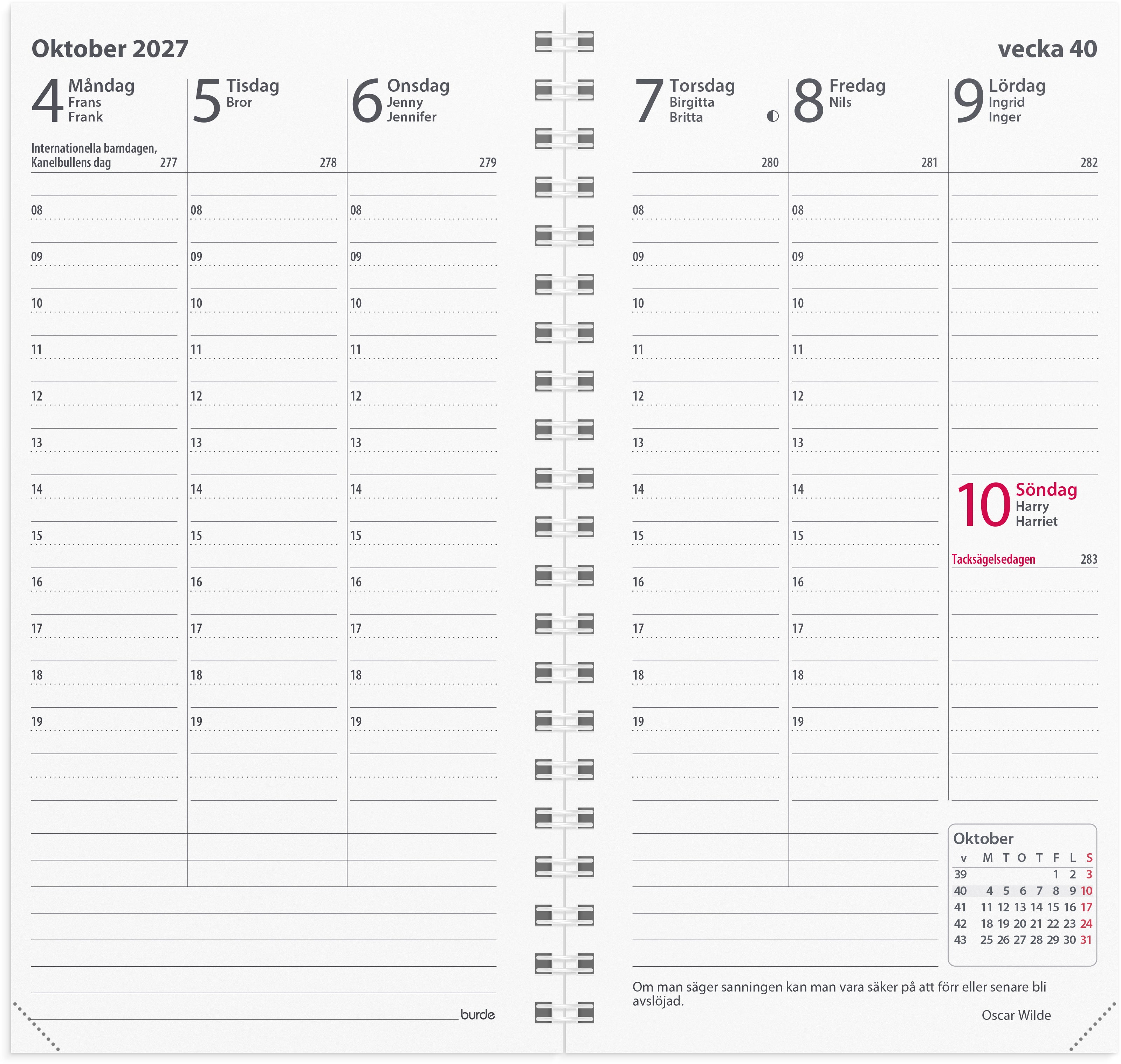 Kalendersats Planner Interplano II 2027 Burde