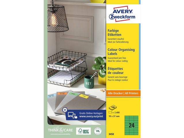 Etikett AVERY grön 70x37mm 2400/fp