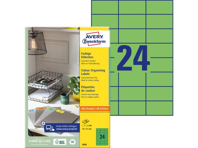 Etikett AVERY grön 70x37mm 2400/fp