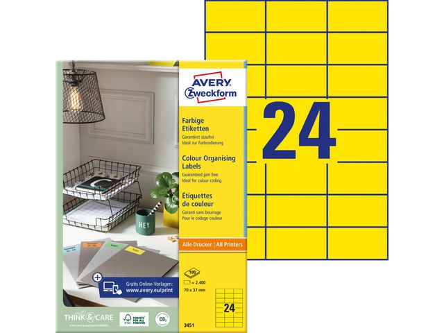Etikett AVERY gul 70x37mm 2400/fp