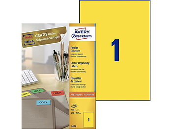 Etikett AVERY neongul 210x297mm 100/fp