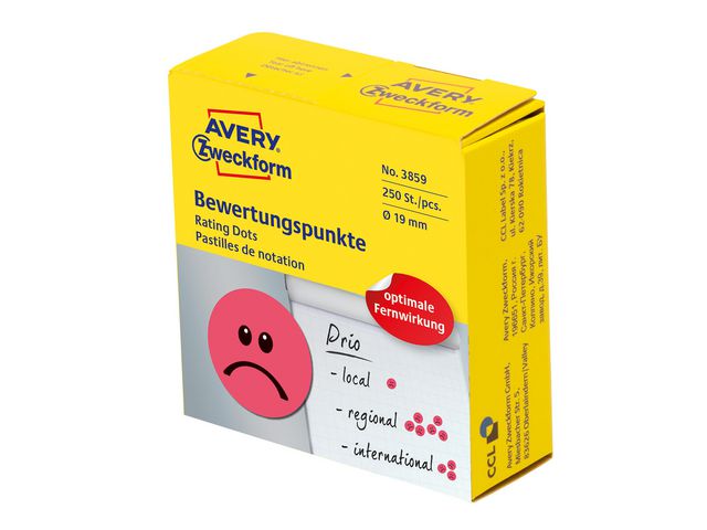 Etikett AVERY unhappy smiley röd 250/fp