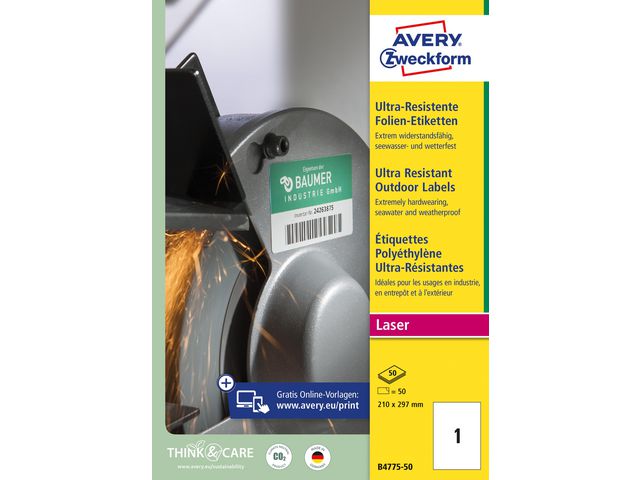 Etikett AVERY H-duty lab 210x297mm 50/fp