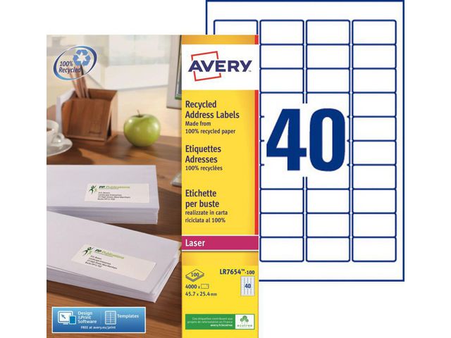 Etikett AVERY återv. 45,7x25,4mm 4000/fp