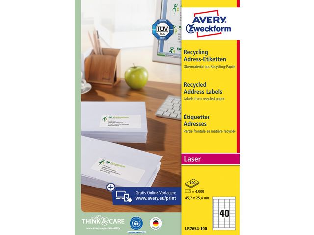Etikett AVERY återvunn 457x254mm 4000/fp