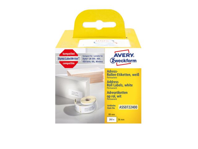 Etikett AVERY på rulle 89x36mm 260/fp