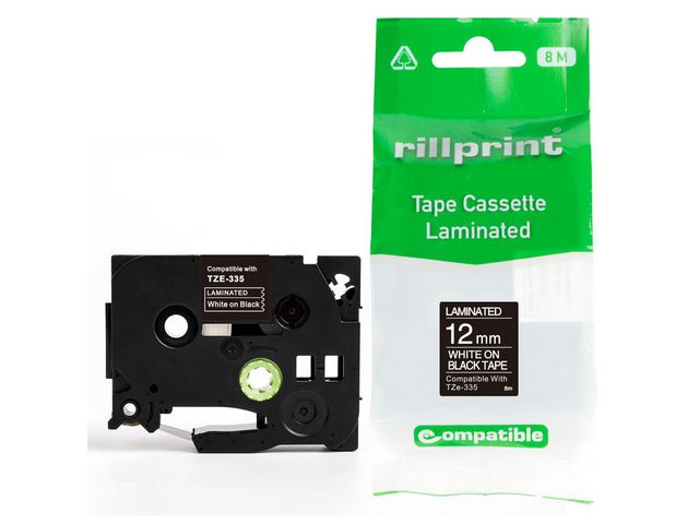 Tape 12mm TZe-335 vit på svart