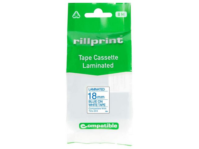Tape 18mm TZe-243 blå på vit