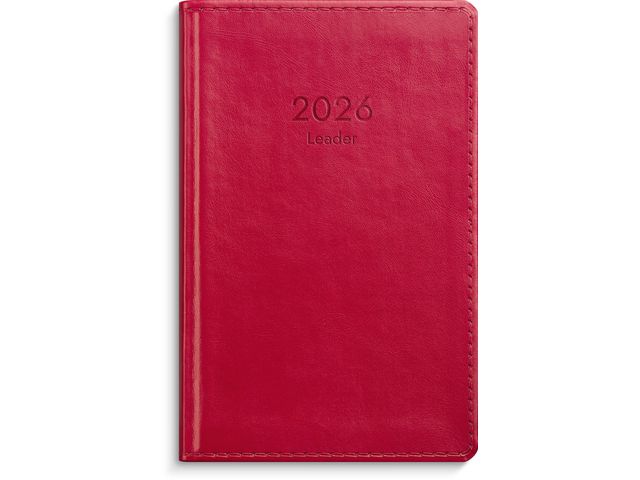 Kalender Leader 2026 konstläder röd