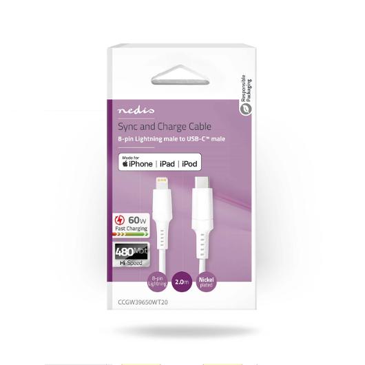 Kabel NEDIS Lightning - USB-C 2m vit