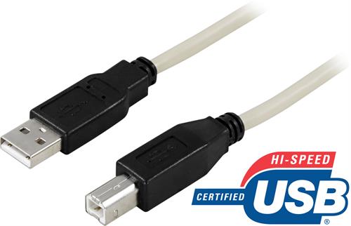 USB-2 kabel A-B 2,0 Meter Grå/Svart