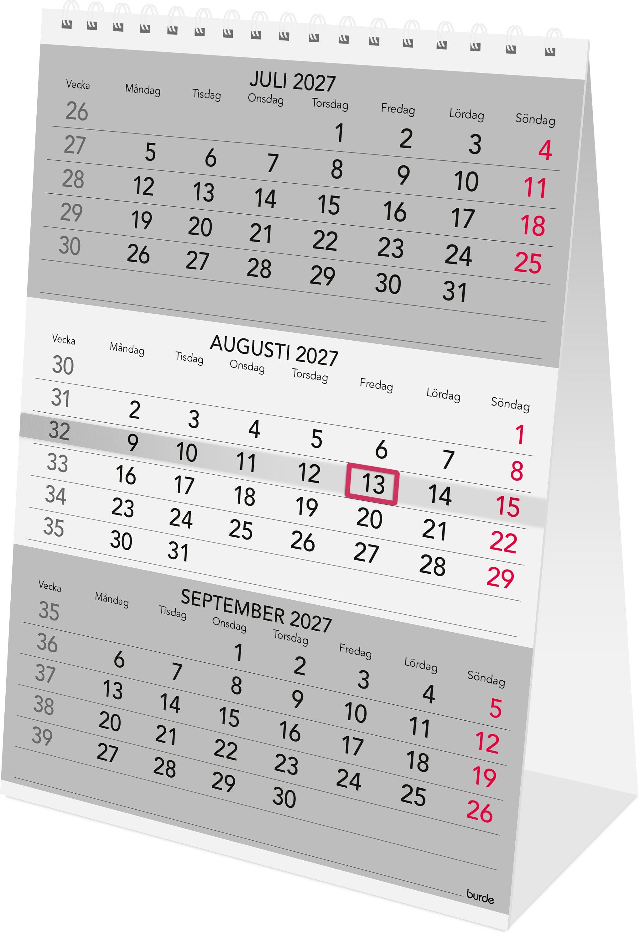 Bordskalender Triplaner 2027 Burde