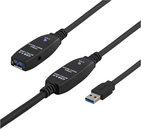 USB 3.0-förlängningskabel Prime Deltaco 10 meter Svart