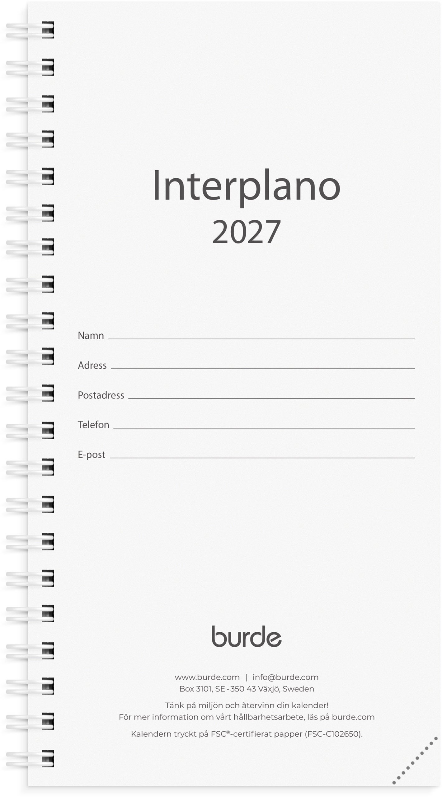 Kalender 2027 Interplano refill Burde