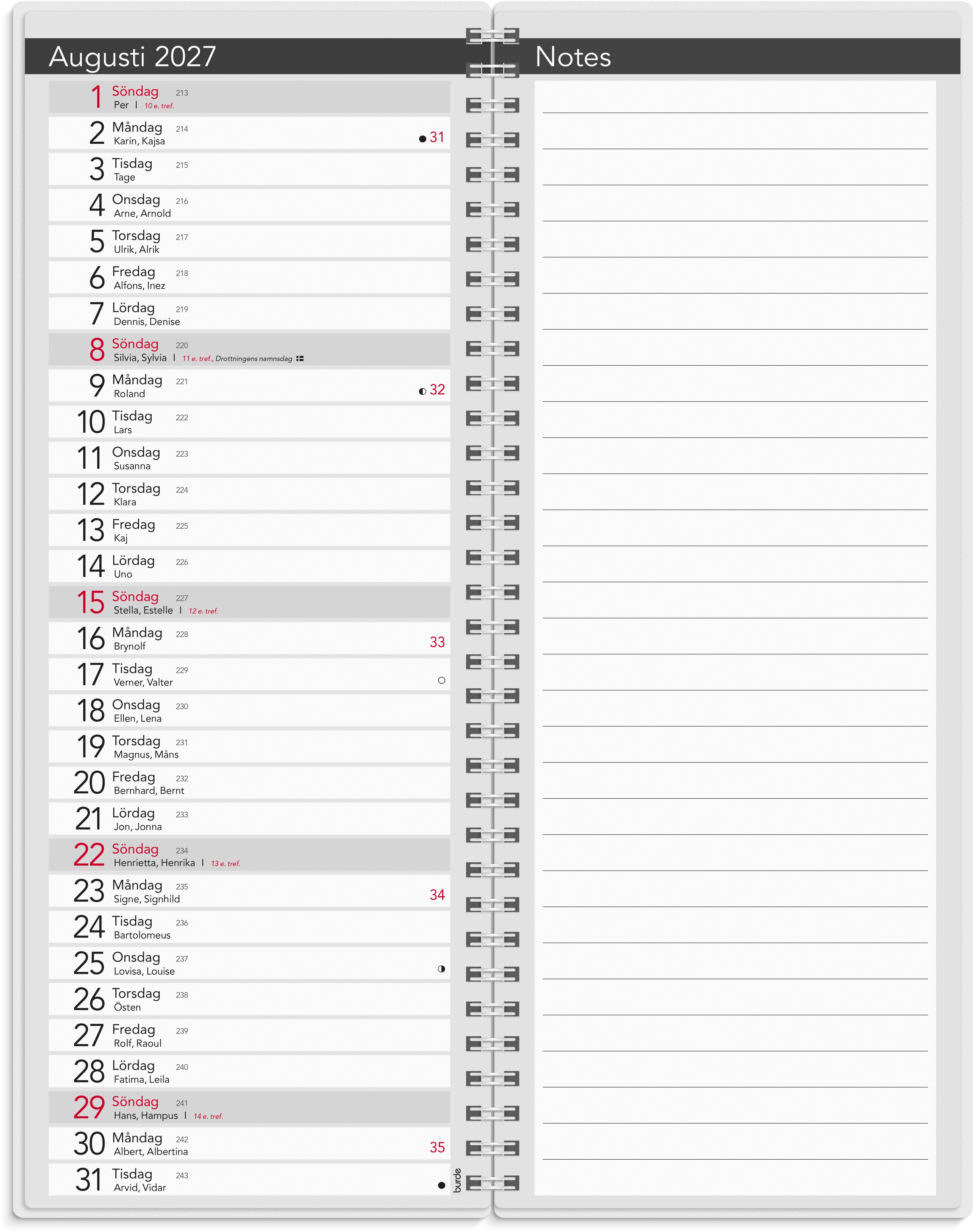 Bordskalender Elegant 2027 spiral Burde