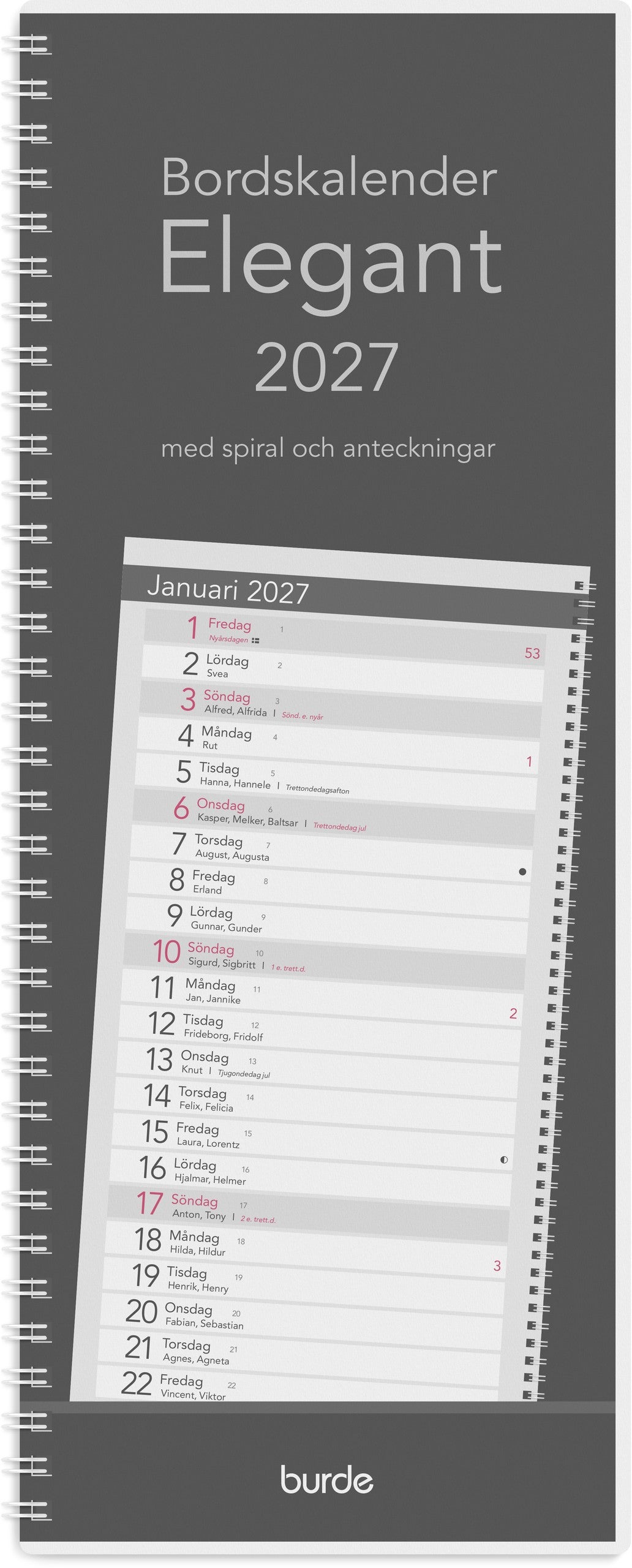 Bordskalender Elegant 2027 spiral Burde