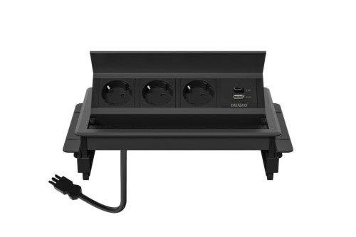 Eluttag infällt med lock 3 uttag + USB-A + USB-C
