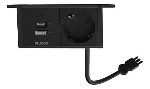 Eluttag under bord 1 strömuttag + USB-A + USB-C