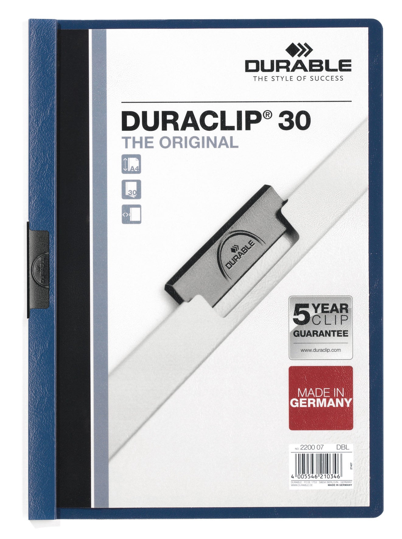 Klämmapp Duraclip 2200 A4 blå