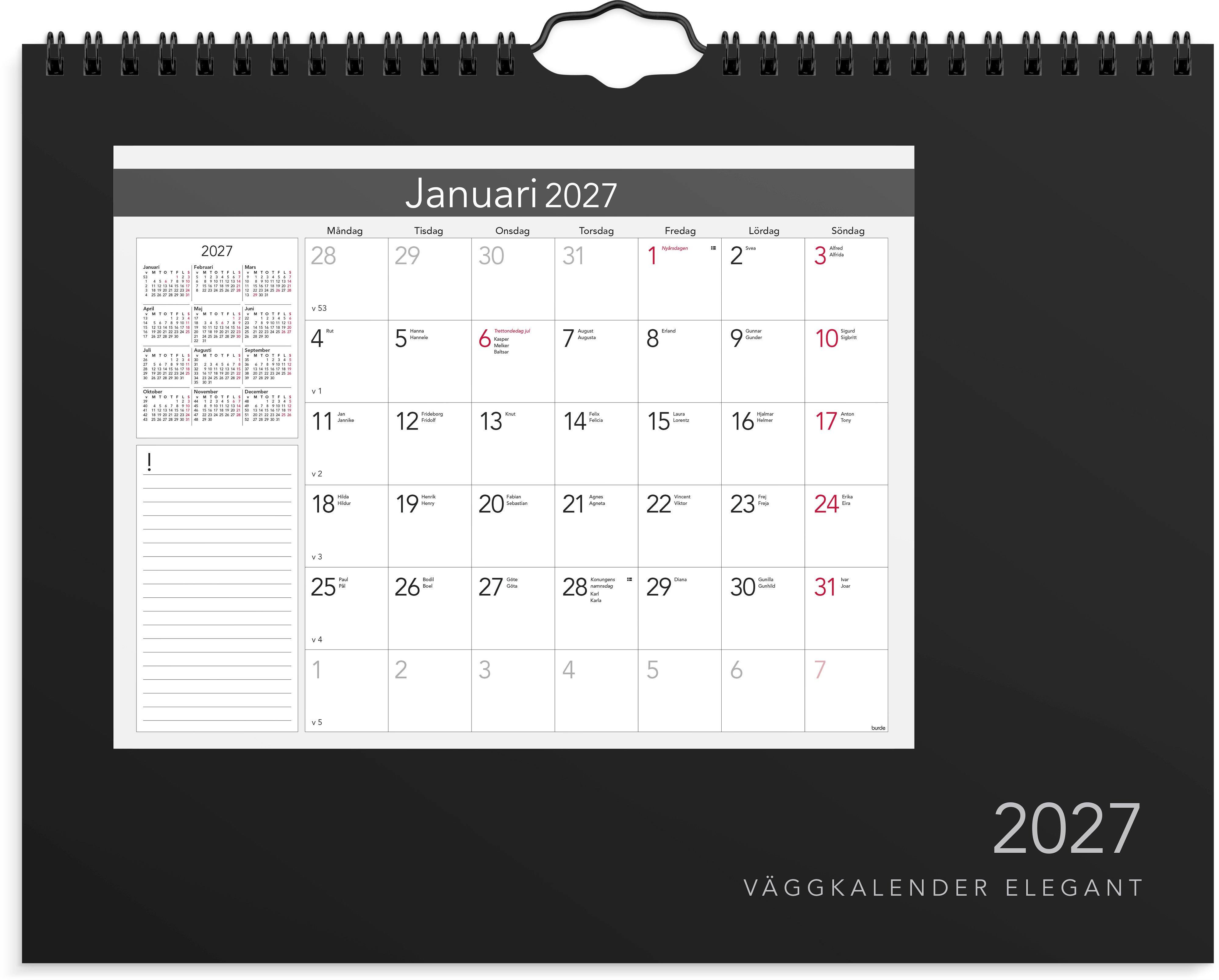 Väggkalender 2027 Elegant Burde