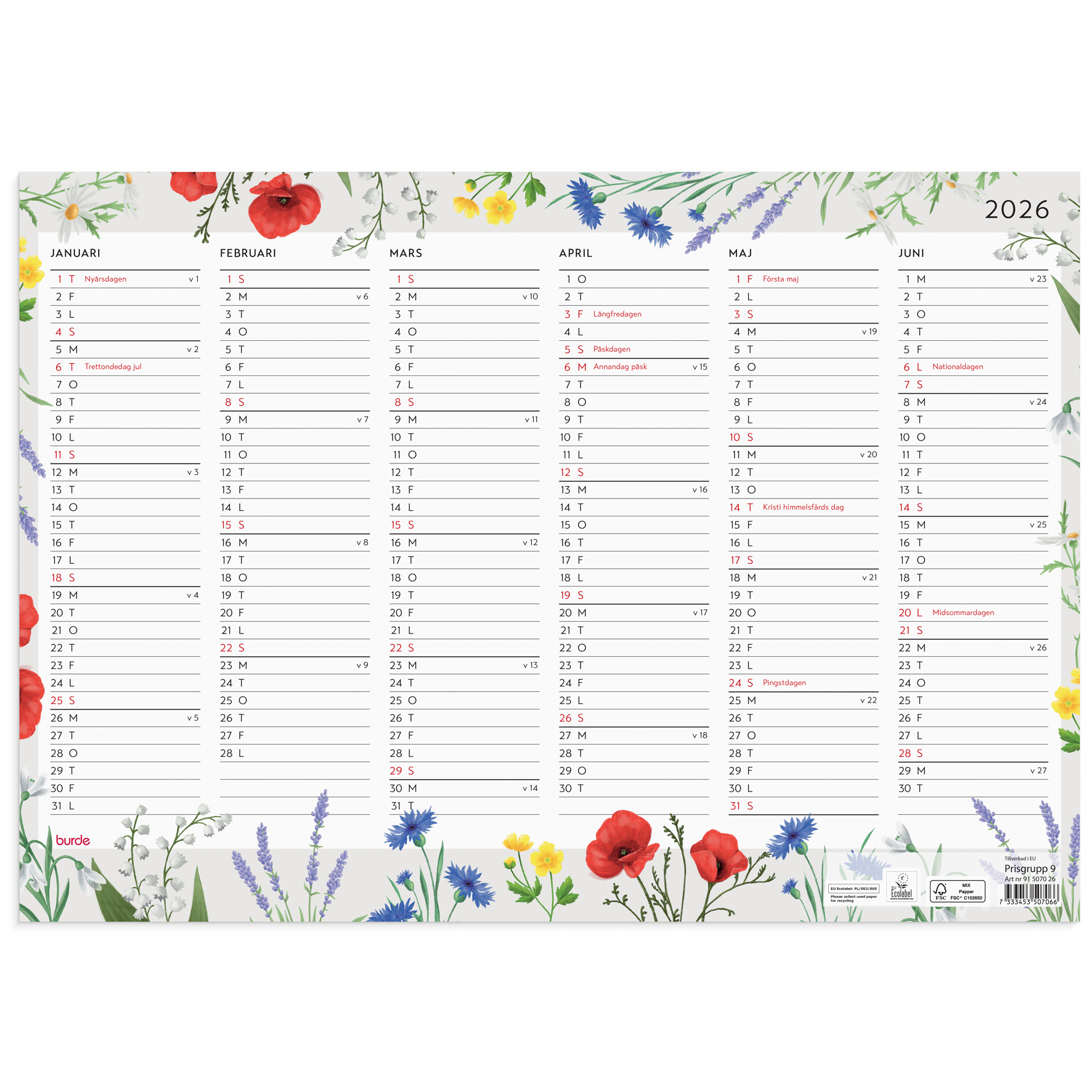 Väggblad Blomster 2026