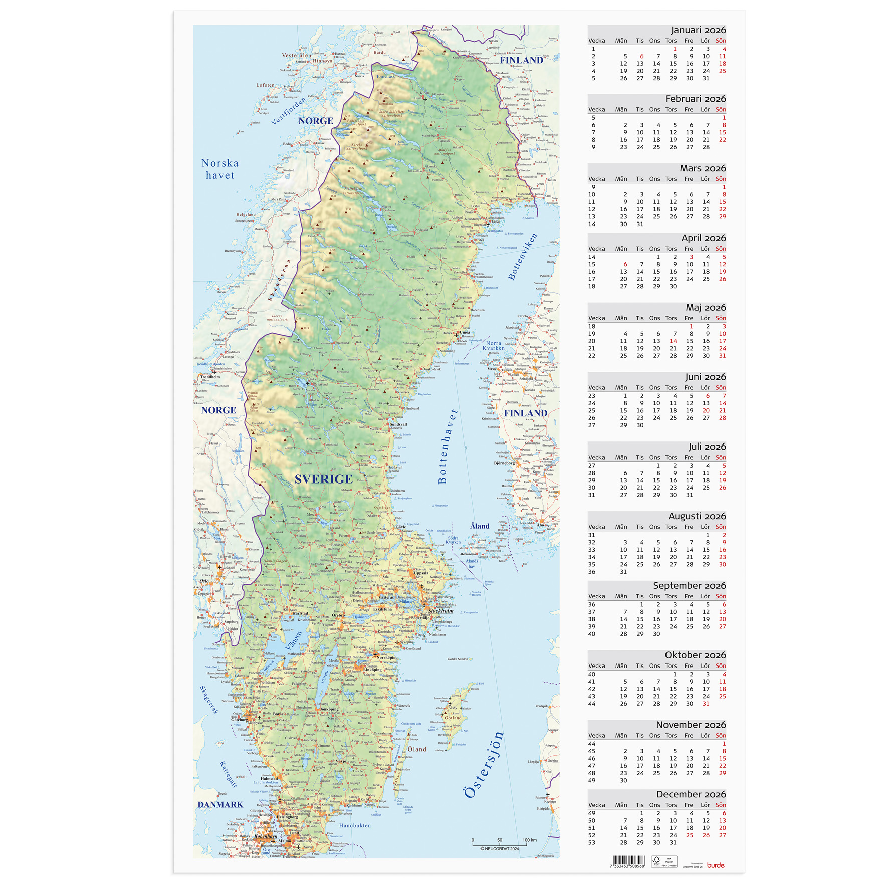 Väggblad Sverigekarta 2026