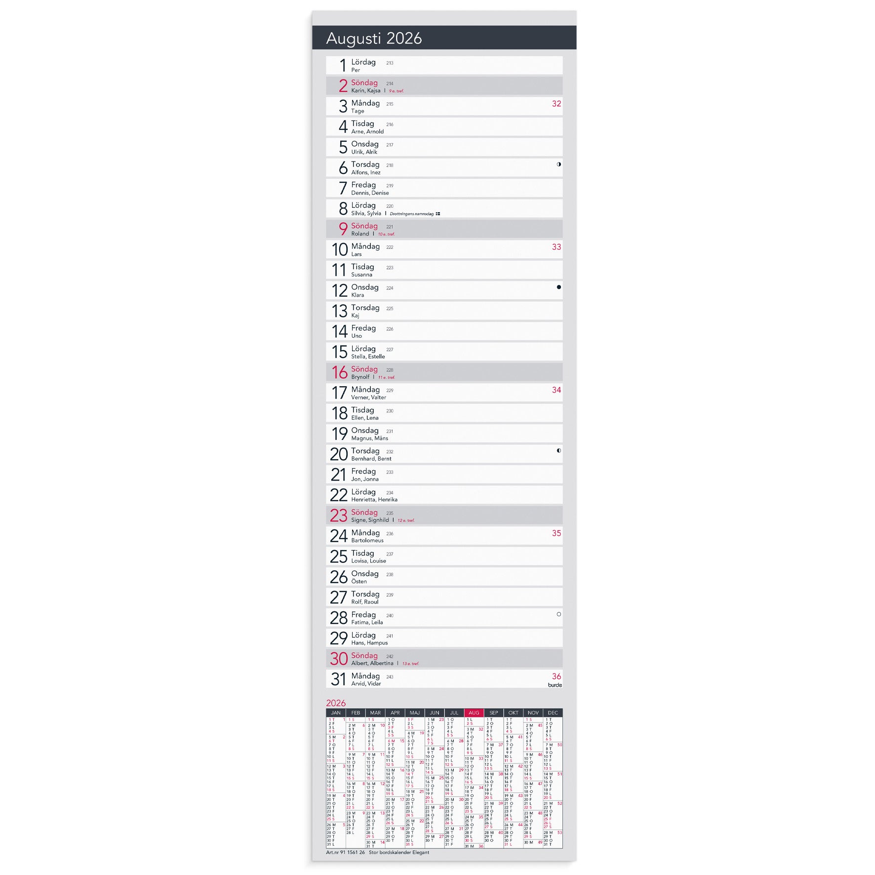 Stor Bordskalender Elegant 2026