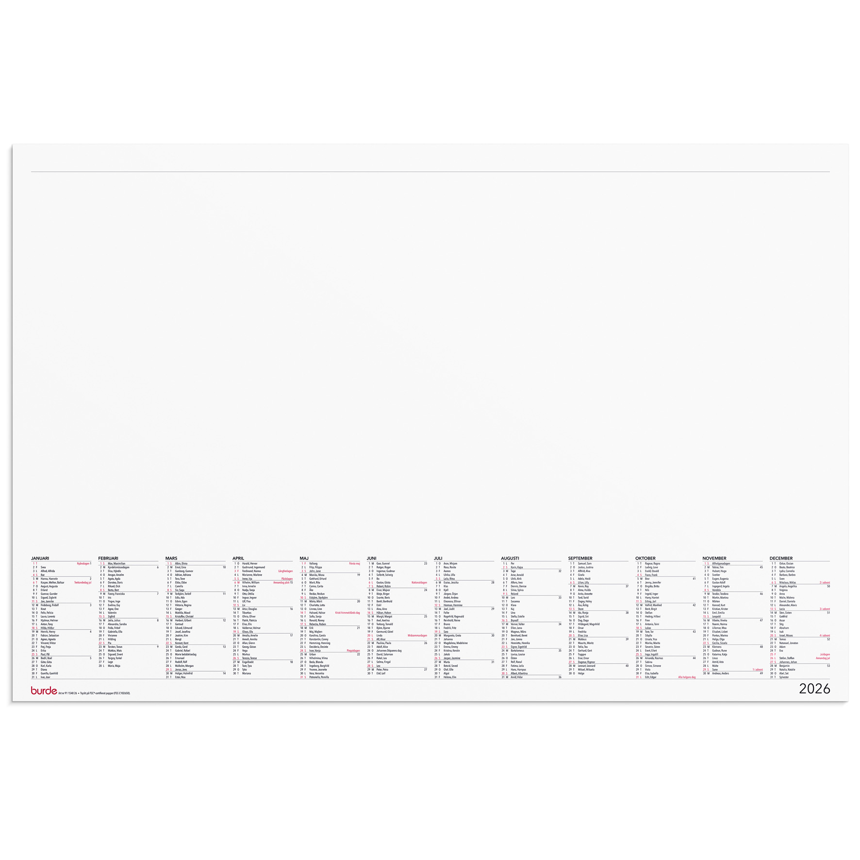 Skrivunderlägg/kalender Elegant 2026