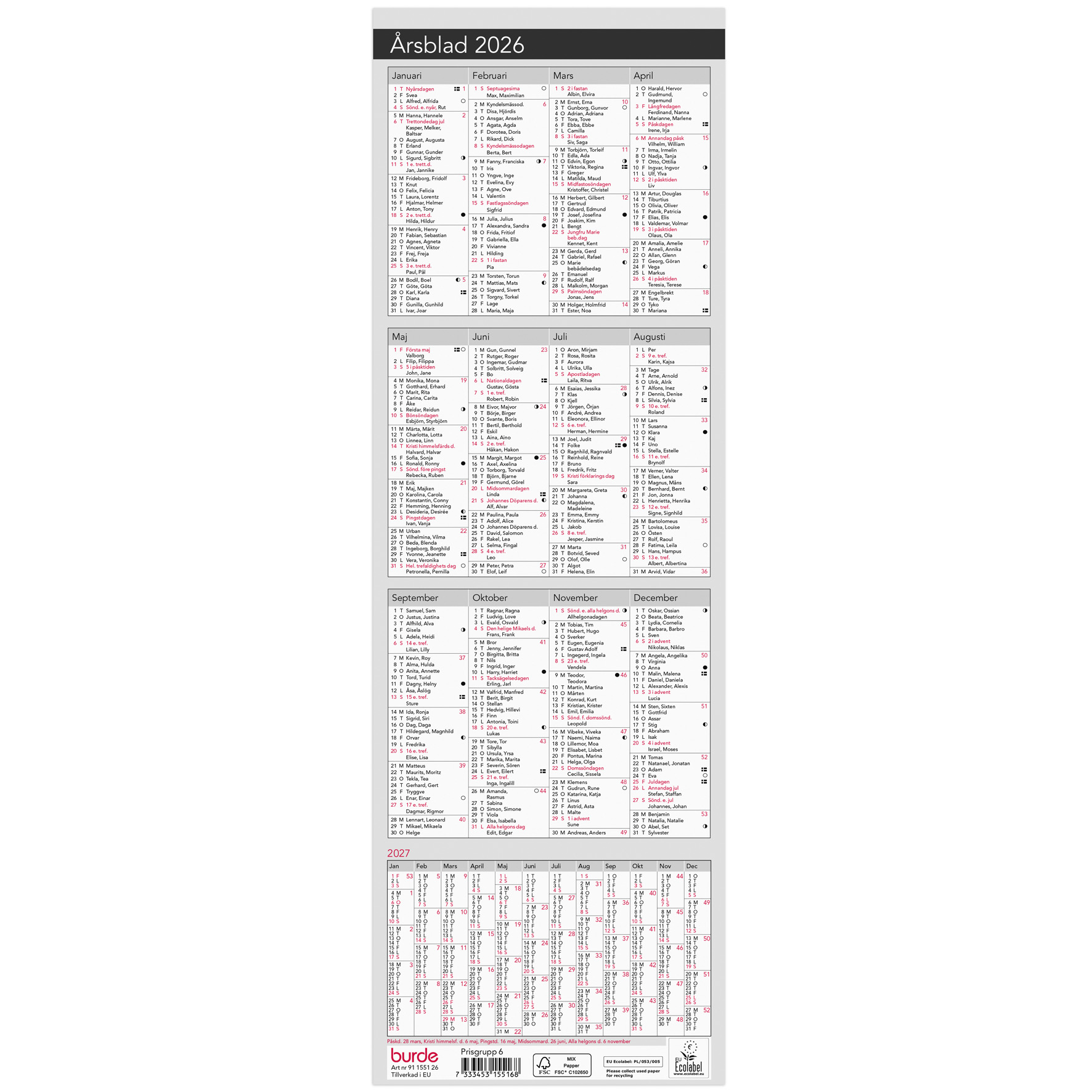 Kalender 2026 Årsblad