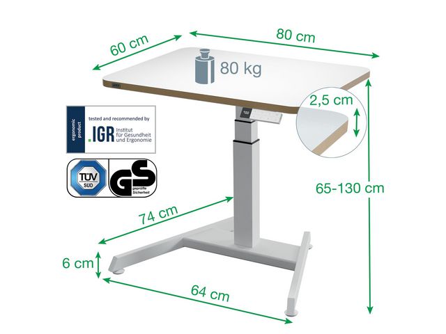 Skrivbord el höj- och sänkbart elektriskt Ergo 80x60 cm
