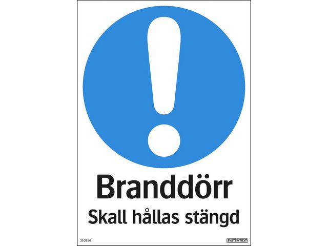 Skylt Branddörr stängd 210x297mm