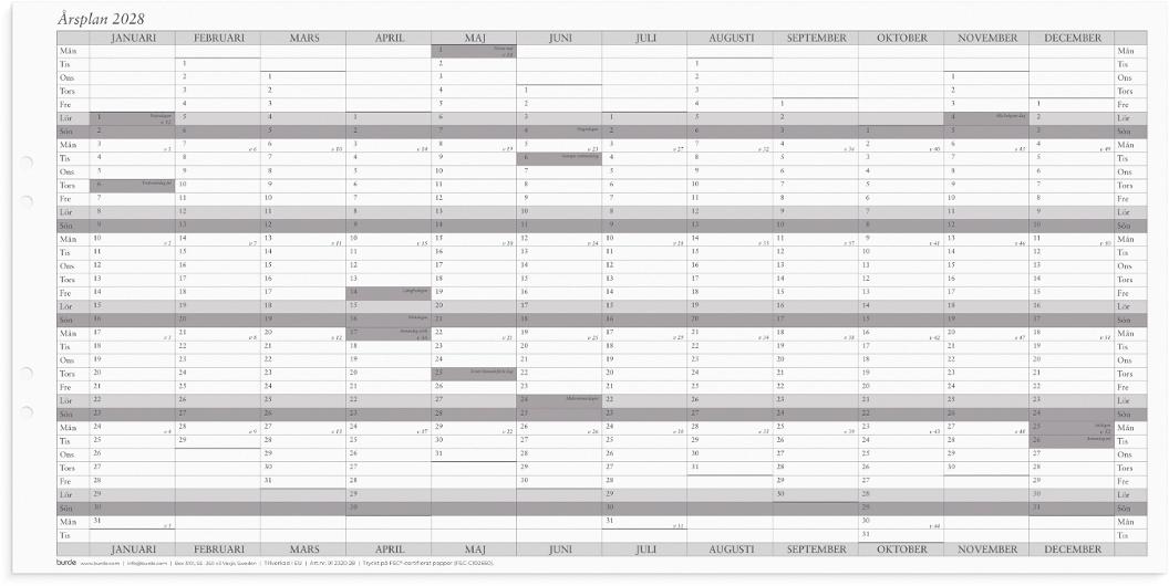 Väggkalender Årsplan 2028 5/fp