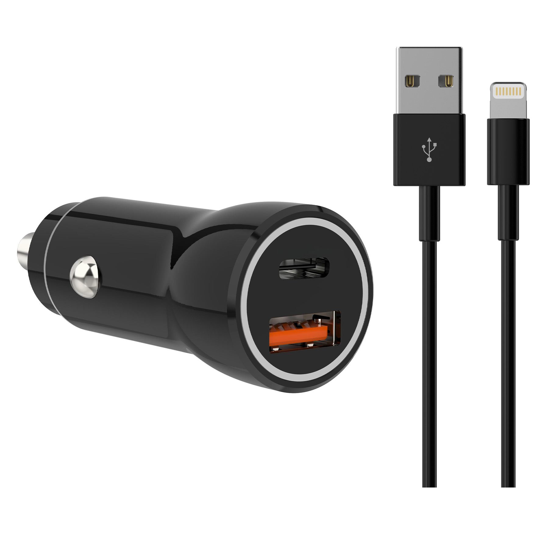 USB-A+C billaddare + Lightning