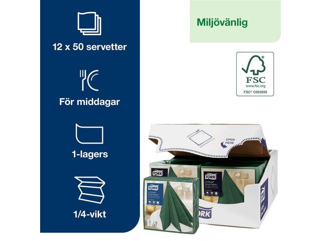 Servett TORK LinStyle grön 39x39&nbsp;50/fp