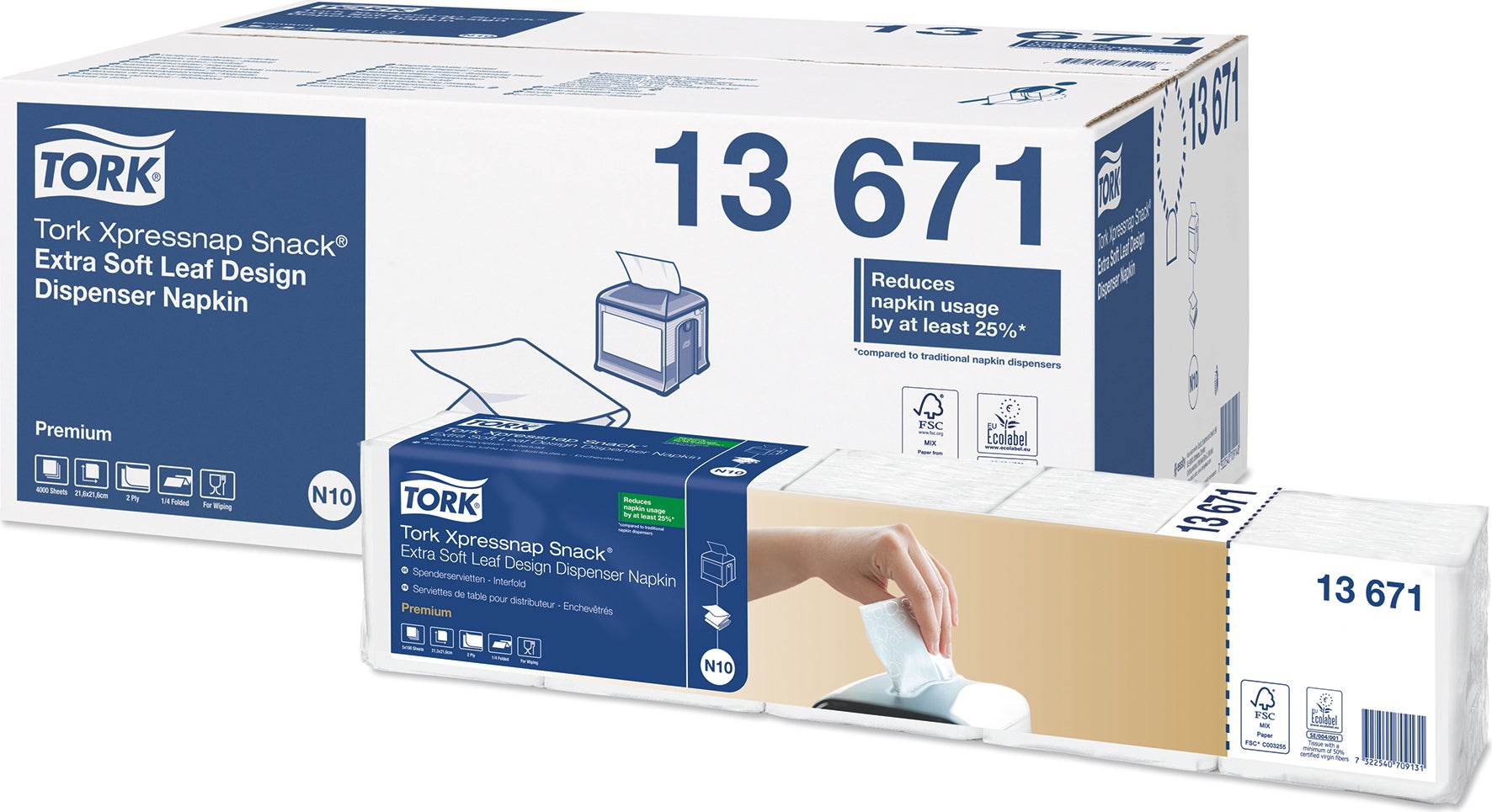 Dispenserservett med lövdesign Tork Xpressnap Snack® Extra Mjuk N10 4000/krt