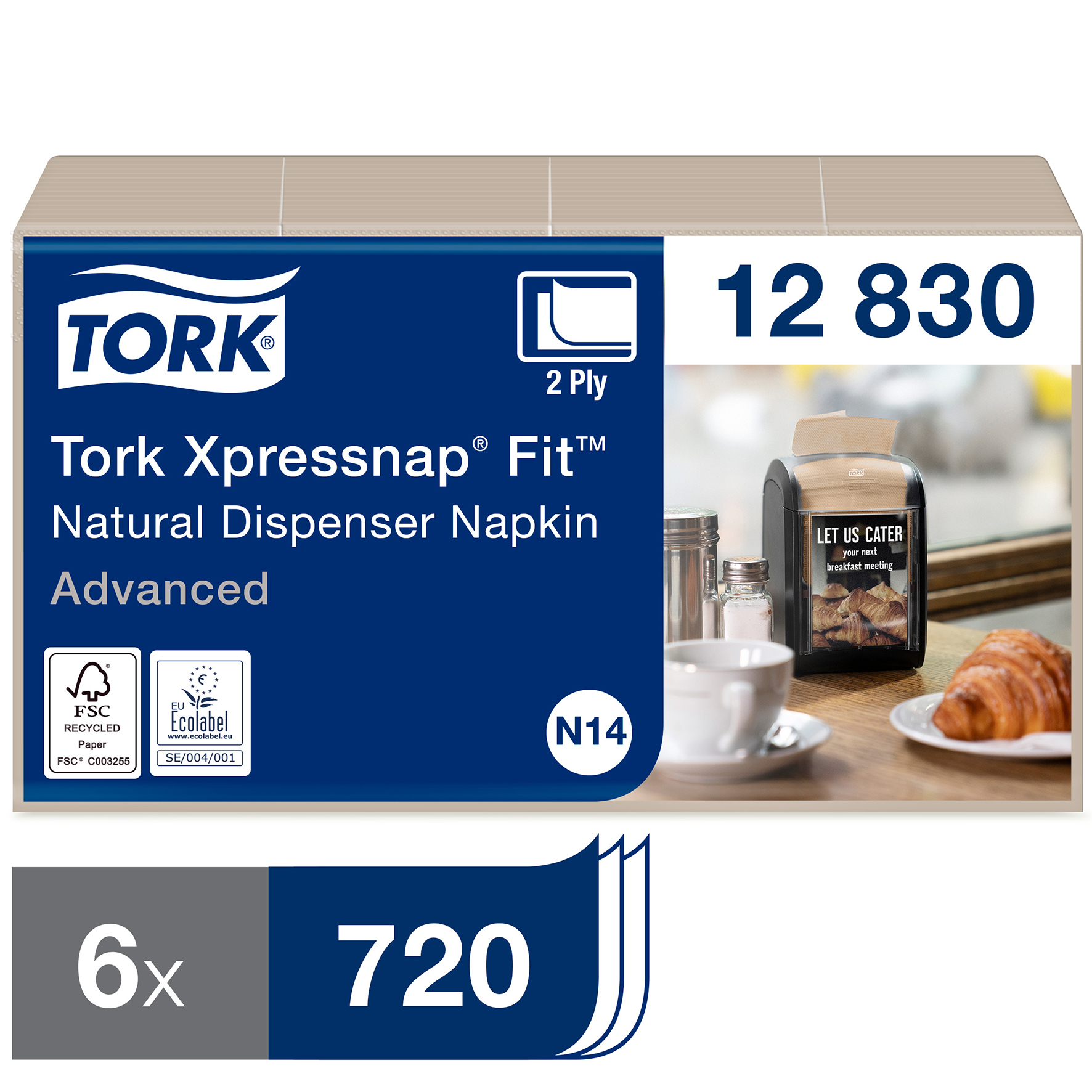 Dispenserservett Tork N14 2-lag natur 6x720 st