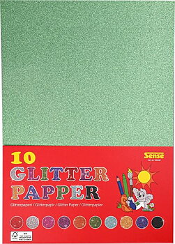 Glitterpapper, 180 g, 10 ark, 10 färger