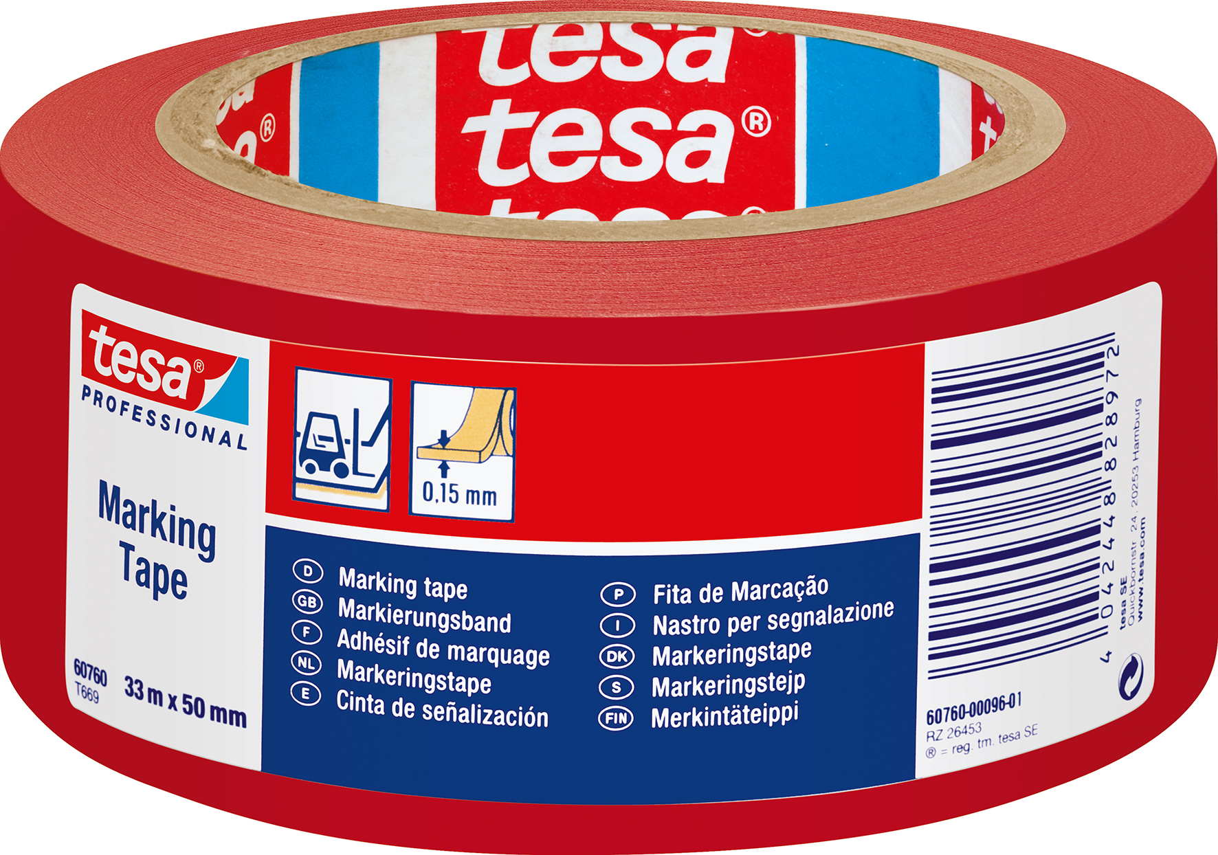 Markeringstejp golv 50mmx33m r&ouml;d Tesa