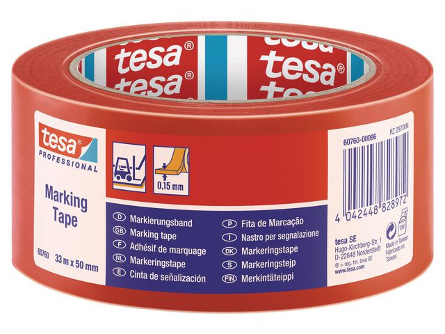 Markeringstejp golv 50mmx33m röd Tesa