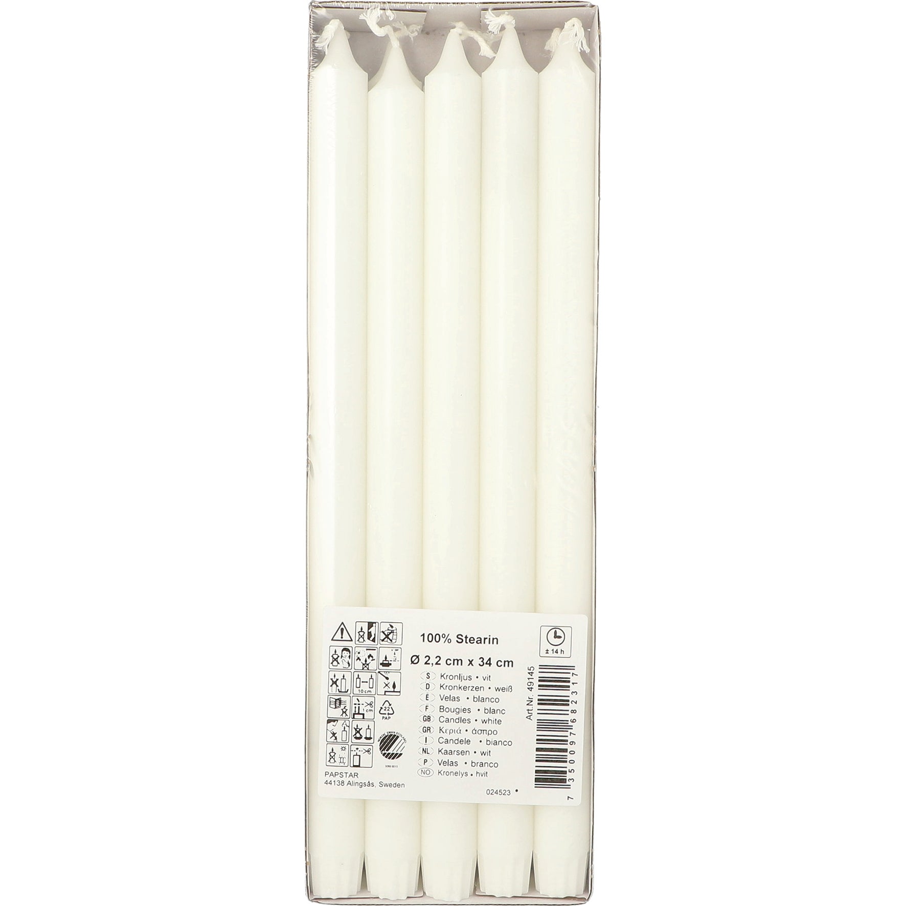 Kronljus 34 cm Stearin vit 10-pack