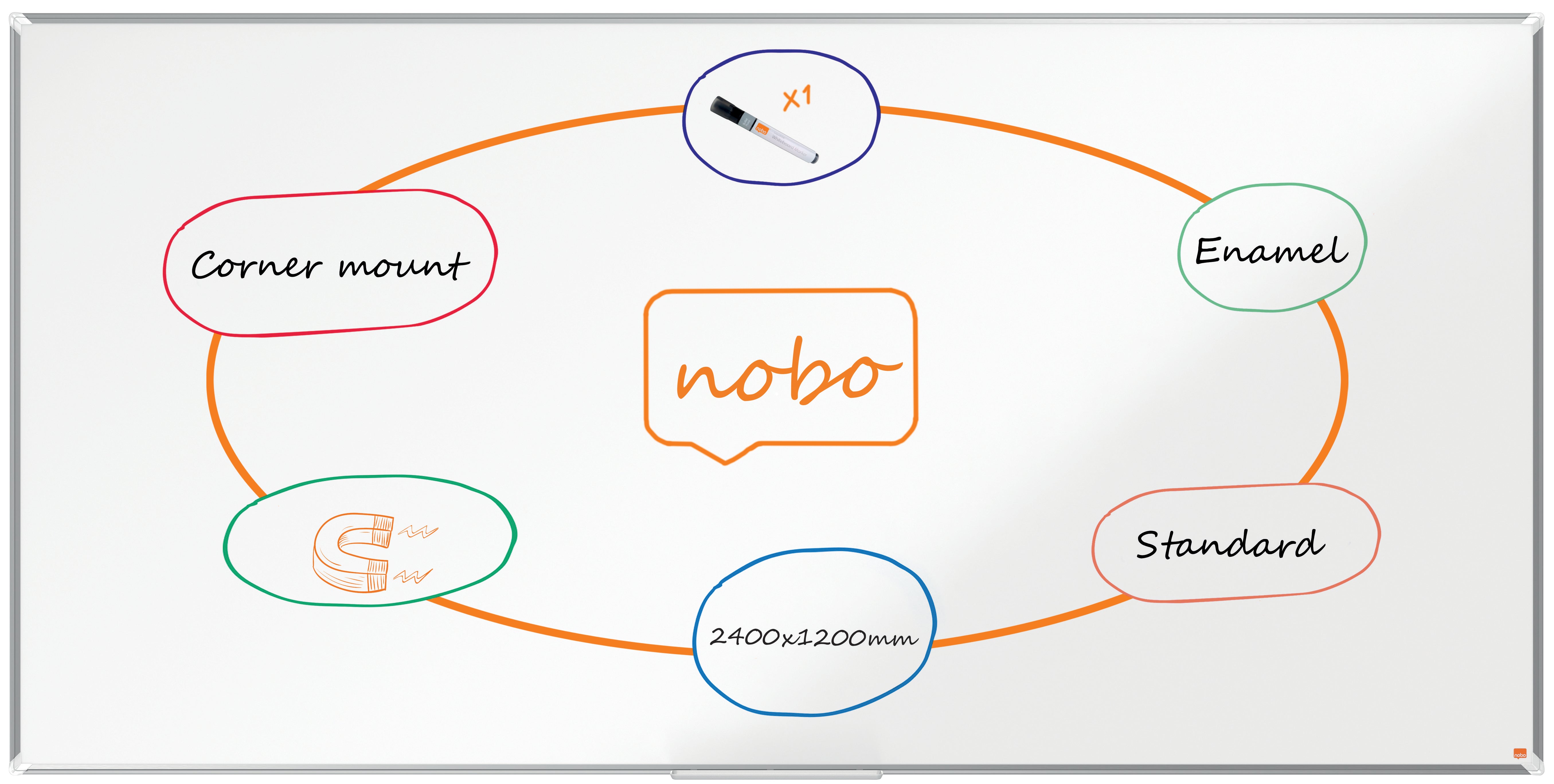 Whiteboard Premium Plus Emalj 2400 x 1200 mm