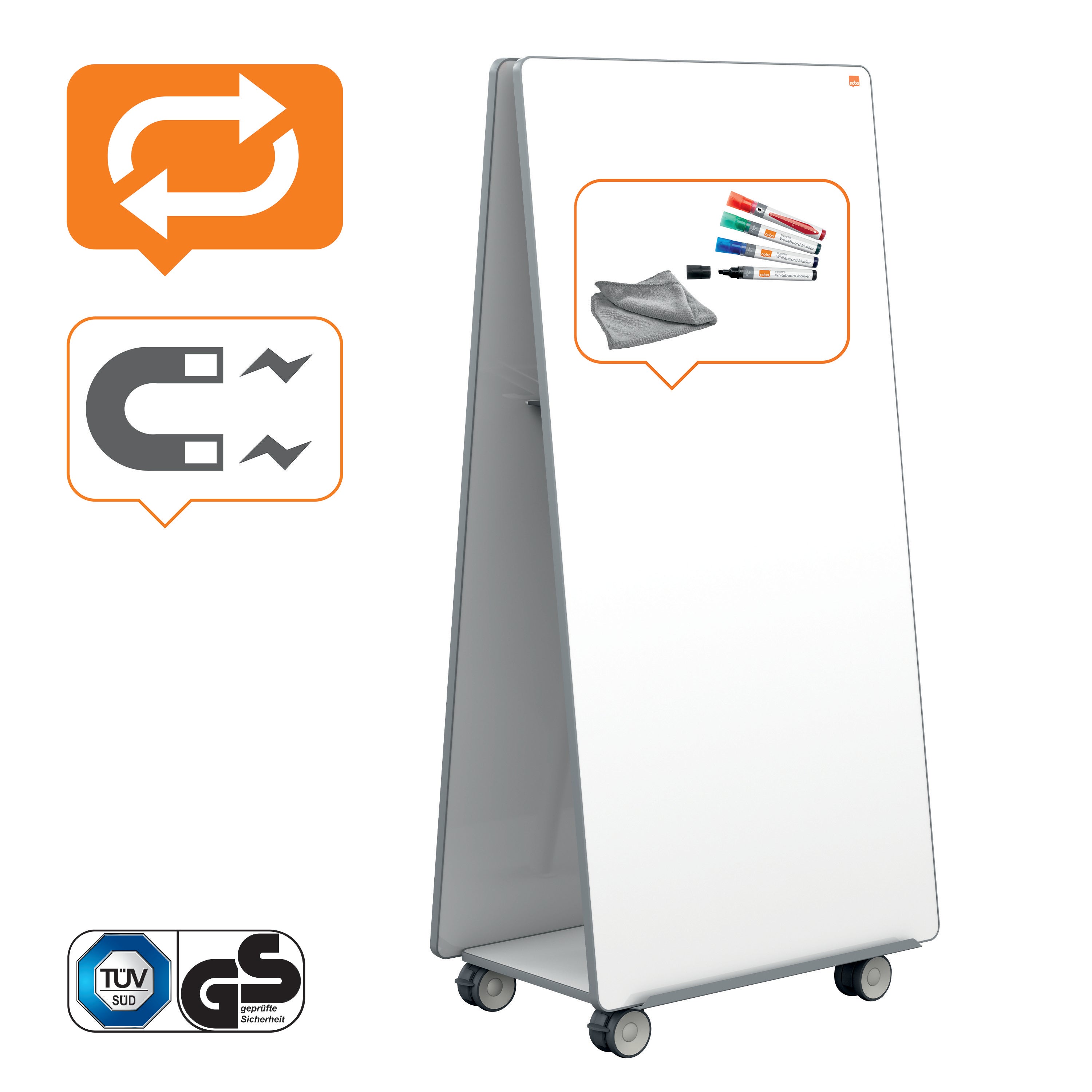 Mobil Whiteboard - Move & Meet bassystem grå