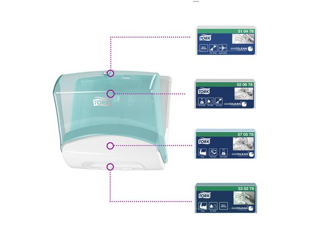 Dispenser för vikta dukar i top-pack Tork W4 vit/turkos