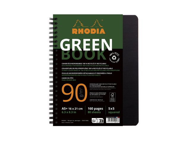 Anteckningsblock GREENBOOK A5+ rut recy