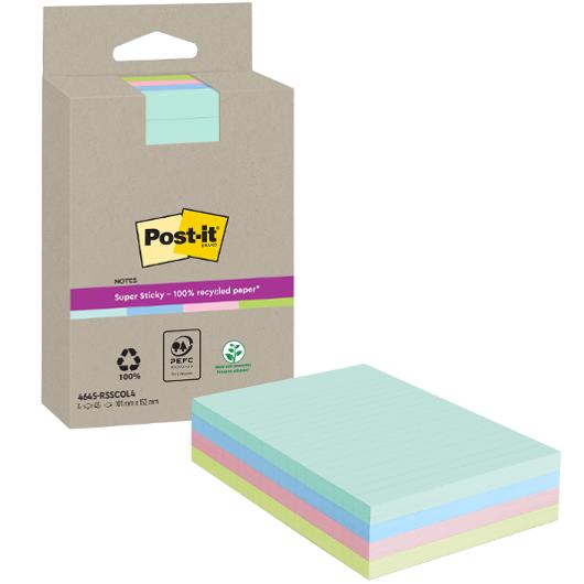 Notes POST-IT SS rec 102x152mm sort 4/fp