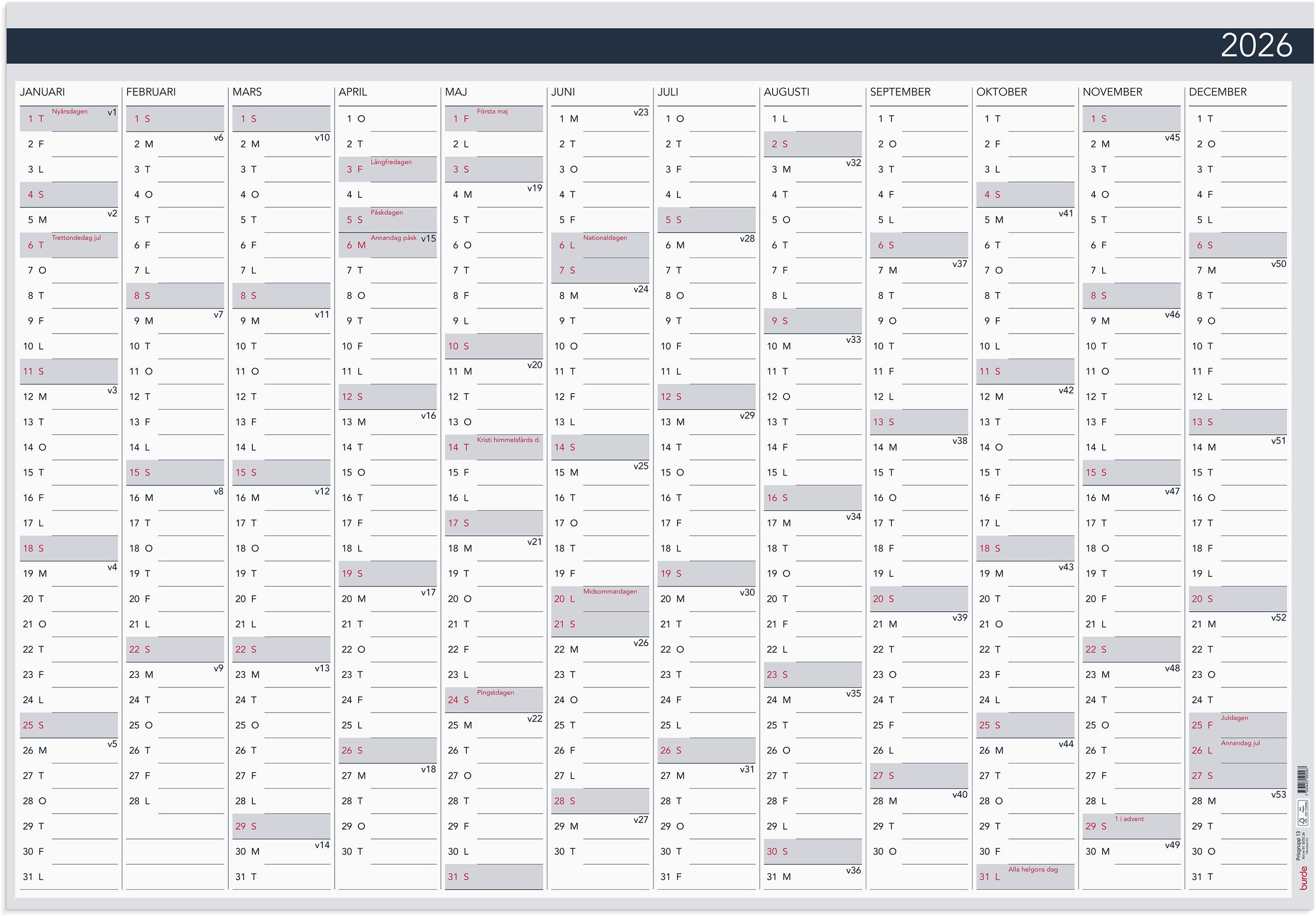 Kalender Väggblad Elegant 2026